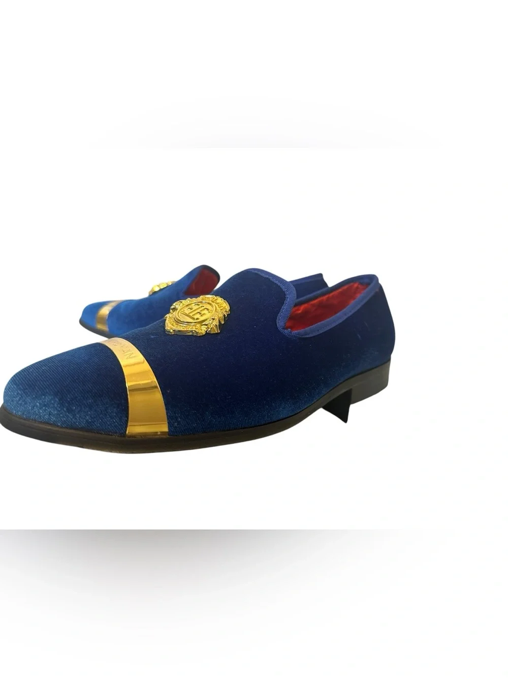 Blue Velvet Gold-Accent Men’s Slip-On Loafers